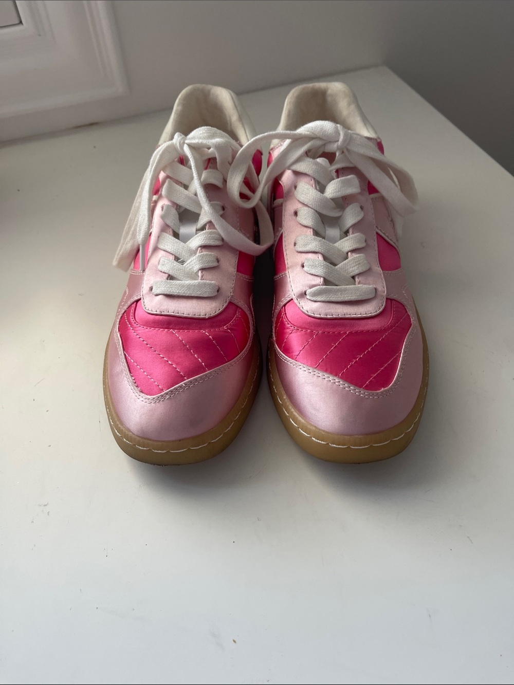 Mia Pink Satin Lace-Up Sneakers